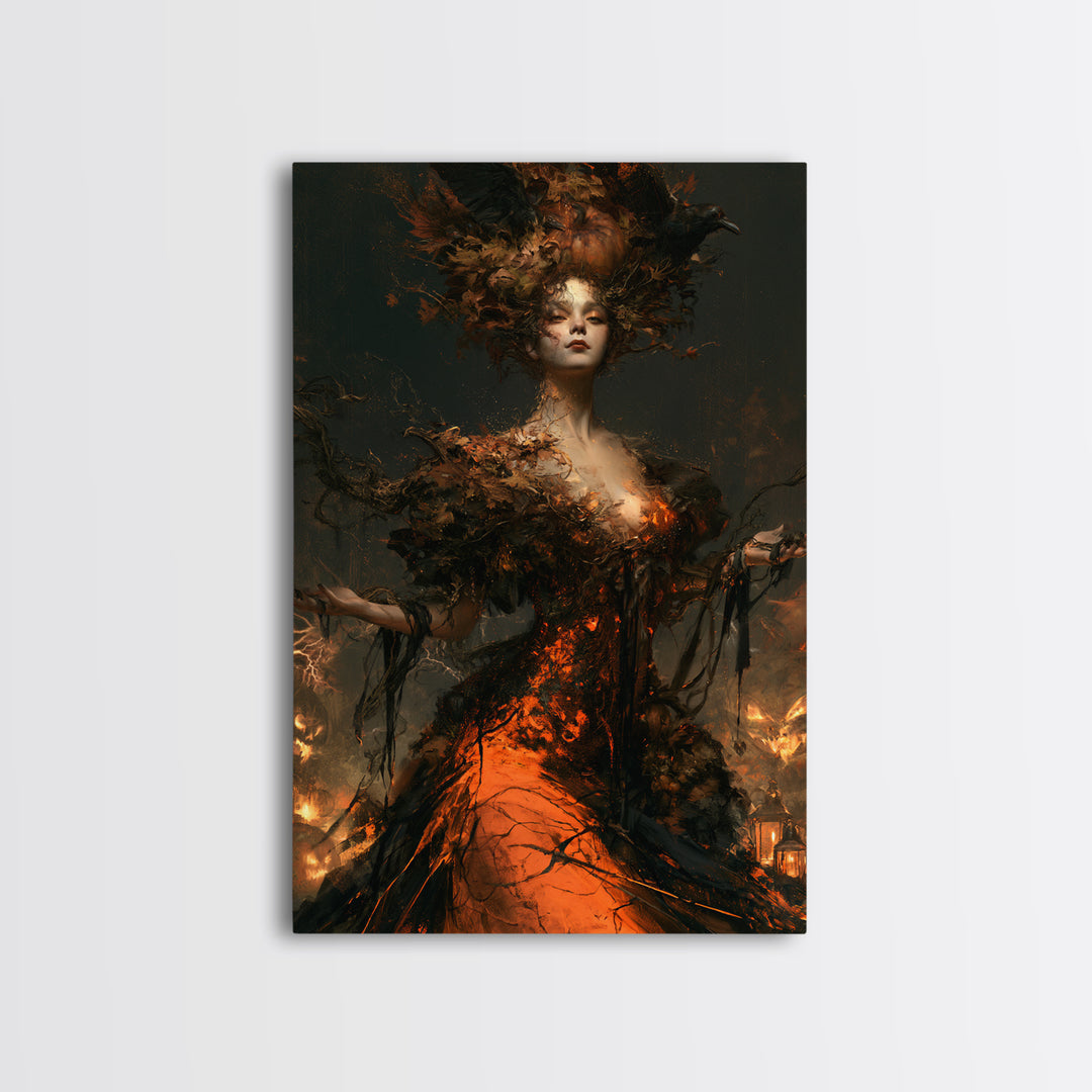 The Personification Of October, Victorian Gothic Art, Vertical Wall Art, Framed Canvas Print, Gothic Wall Decor, Halloween Portrait Art