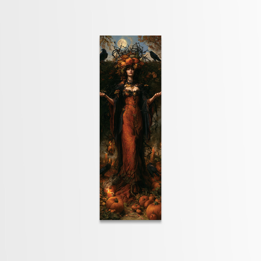 The Personification Of October, Antique Gothic Portrait, Tall Narrow Wall Art, Canvas Print, Gothic Wall Decor, Halloween Portrait Art