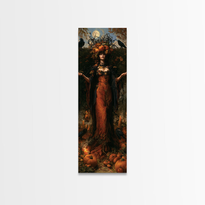 The Personification Of October, Antique Gothic Portrait, Tall Narrow Wall Art, Canvas Print, Gothic Wall Decor, Halloween Portrait Art