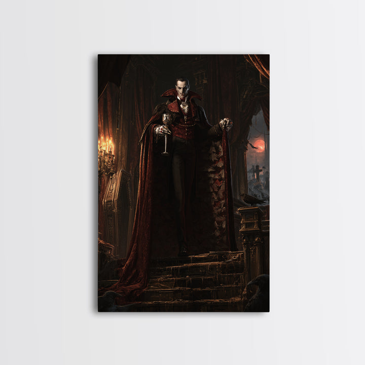 The Crimson Count Of Hollow Keep, Victorian Gothic Art, Vertical Wall Art, Framed Canvas Print, Gothic Wall Decor, Halloween Portrait Art