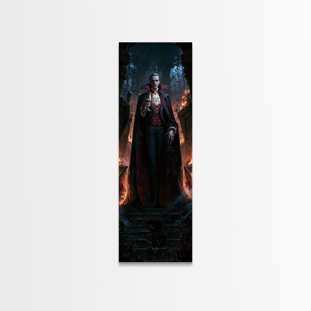 The Crimson Count Of Hollow Keep, Macabre Victorian Decor, Tall Narrow Wall Art, Canvas Print, Gothic Wall Decor, Halloween Portrait Art