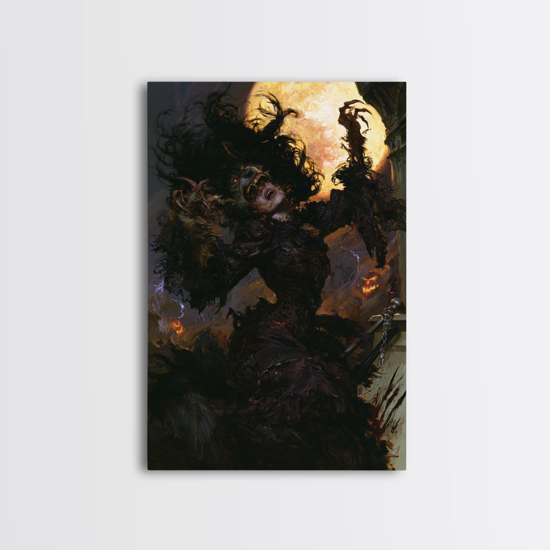 The Widow Wolf Of Briar Moon, Macabre Victorian Decor, Vertical Wall Art, Framed Canvas Print, Gothic Wall Decor, Halloween Portrait Art