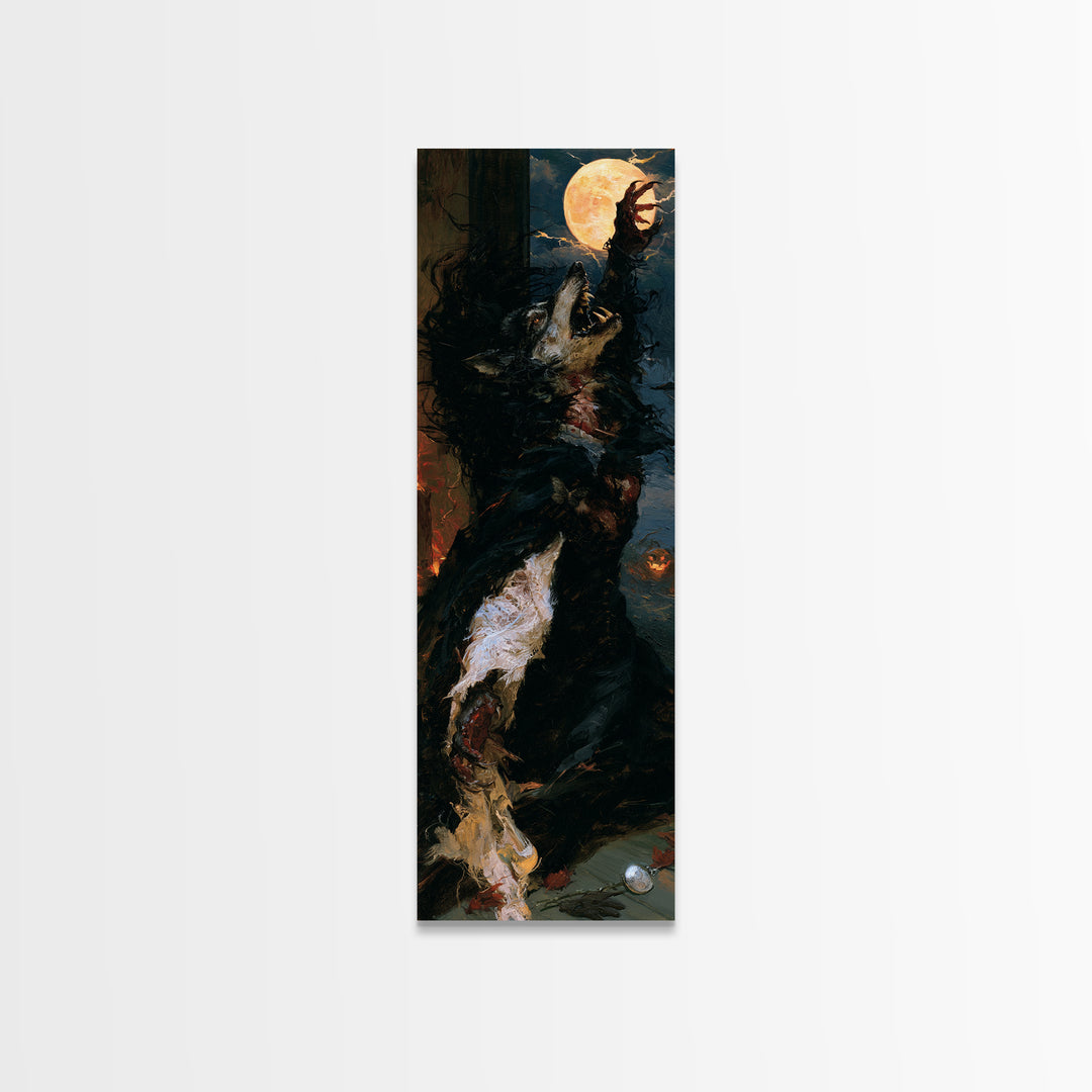 The Widow Wolf Of Briar Moon, Antique Gothic Portrait, Tall Narrow Wall Art, Framed Canvas Print, Gothic Wall Decor, Halloween Portrait Art