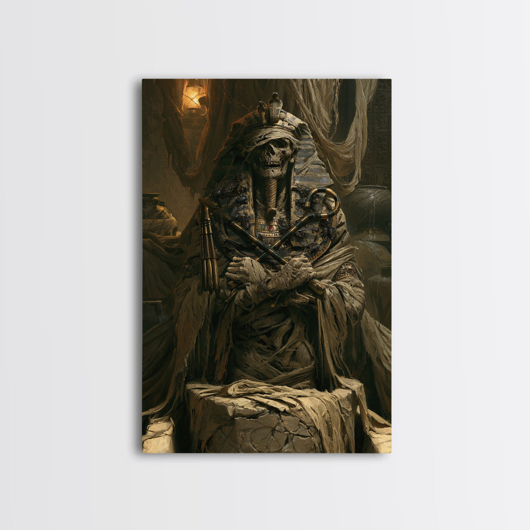 The Pharaoh Of Dustbound Silence, Victorian Horror Portrait, Vertical Wall Art, Framed Canvas Print, Gothic Wall Decor, Dark Fantasy Art