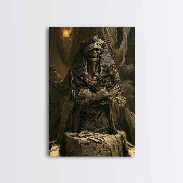 The Pharaoh Of Dustbound Silence, Victorian Horror Portrait, Vertical Wall Art, Framed Canvas Print, Gothic Wall Decor, Dark Fantasy Art