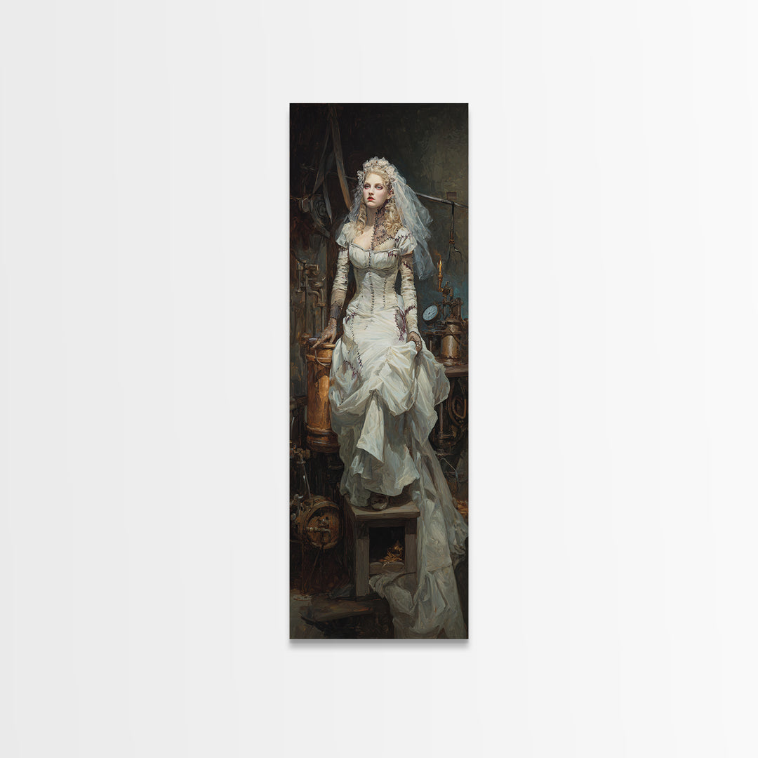 The Stitched Bride Of Thunder Hall, Macabre Victorian Decor, Tall Narrow Wall Art, Framed Canvas Print, Gothic Wall Decor, Spooky Wall Decor