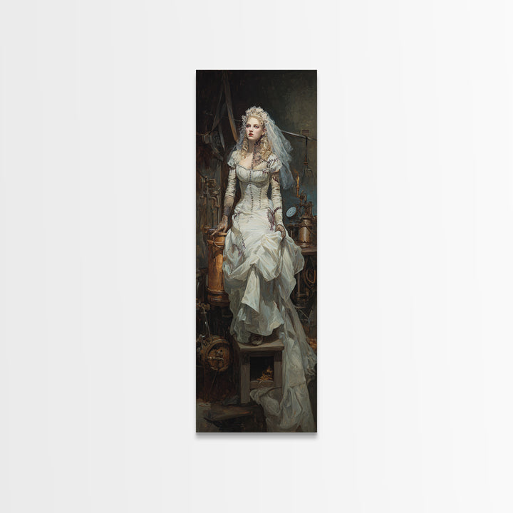 The Stitched Bride Of Thunder Hall, Macabre Victorian Decor, Tall Narrow Wall Art, Framed Canvas Print, Gothic Wall Decor, Spooky Wall Decor
