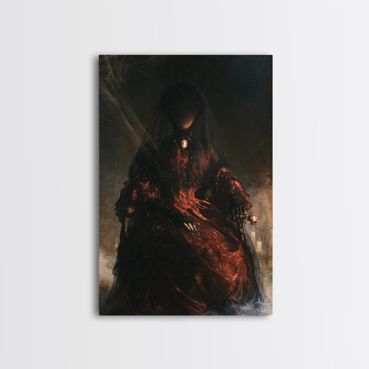 The Invisible Mourner Of Glass House, Dark Academia Wall Art, Vertical Wall Art, Canvas Print, Gothic Wall Decor, Halloween Portrait Art