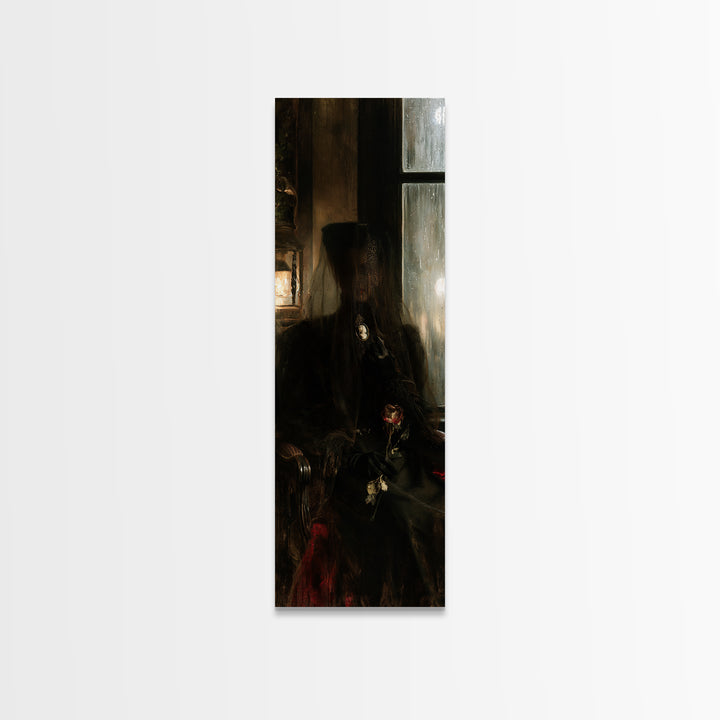 The Invisible Mourner Of Glass House, Macabre Victorian Decor, Tall Narrow Wall Art, Canvas Print, Gothic Wall Decor, Halloween Portrait Art
