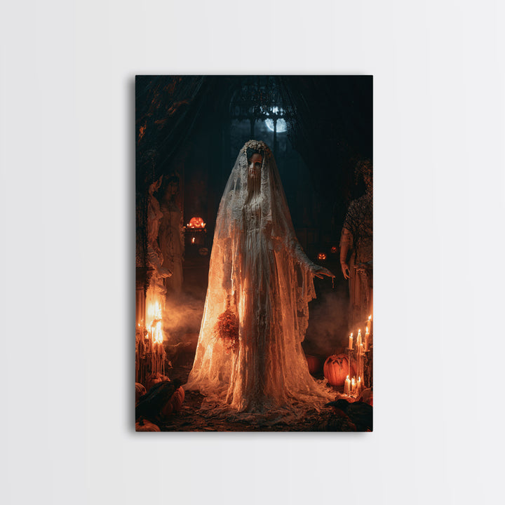 The Wax Bride Of Mourning Hall, Antique Gothic Portrait, Vertical Wall Art, Framed Canvas Print, Gothic Wall Decor, Halloween Portrait Art