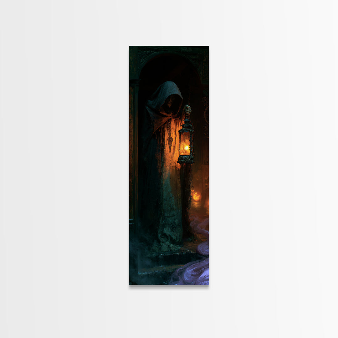 The Lantern-Bearer Of R’Lyeh, Macabre Victorian Decor, Tall Narrow Wall Art, Canvas Print, Gothic Wall Decor, Halloween Portrait Art