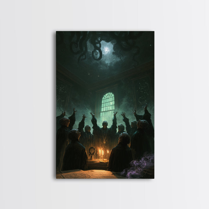 The Choir Of Deepwater Acolytes, Victorian Gothic Art, Vertical Wall Art, Framed Canvas Print, Gothic Wall Decor, Halloween Portrait Art
