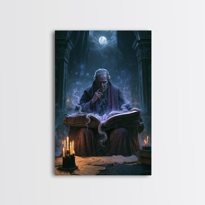 The Librarian Of Forbidden Tides, Antique Gothic Portrait, Vertical Wall Art, Framed Canvas Print, Gothic Wall Decor, Halloween Portrait Art