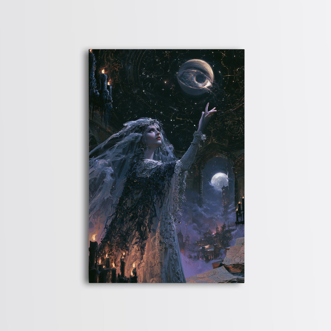 The Bride Of The Abyssal Moon, Dark Academia Wall Art, Vertical Wall Art, Framed Canvas Print, Gothic Wall Decor, Halloween Portrait Art