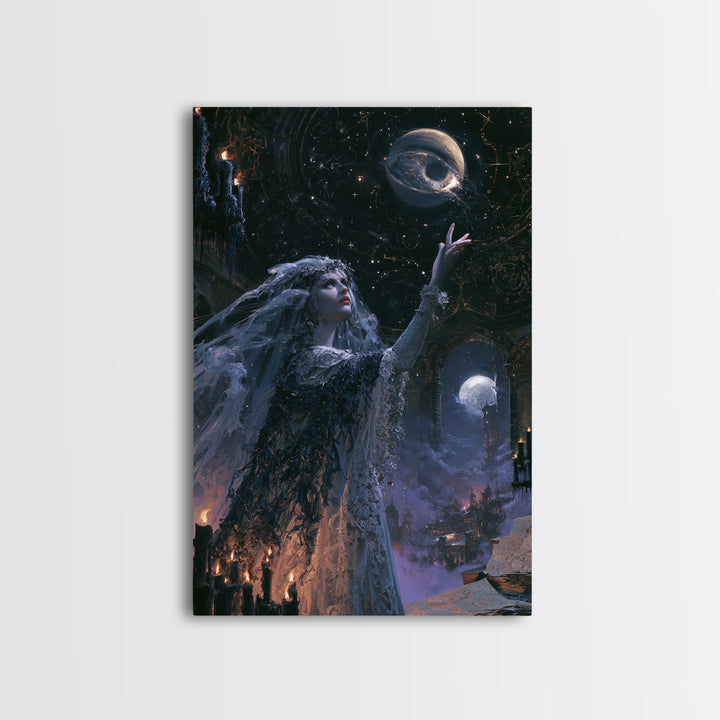 The Bride Of The Abyssal Moon, Dark Academia Wall Art, Vertical Wall Art, Framed Canvas Print, Gothic Wall Decor, Halloween Portrait Art