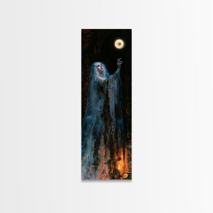 The Bride Of The Abyssal Moon, Antique Gothic Portrait, Tall Narrow Wall Art, Canvas Print, Gothic Wall Decor, Halloween Portrait Art