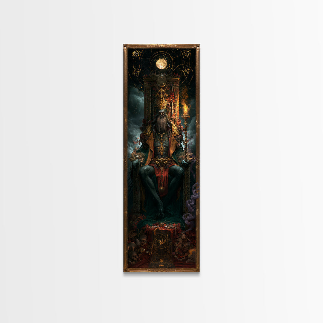 The Watcher In The Coral Throne, Macabre Victorian Decor, Tall Narrow Wall Art, Framed Canvas Print, Gothic Wall Decor, Macabre Wall Art