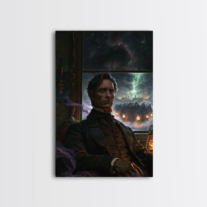 The Innsmouth Lantern Procession, Antique Gothic Portrait, Vertical Wall Art, Canvas Print, Gothic Wall Decor, Halloween Portrait Art