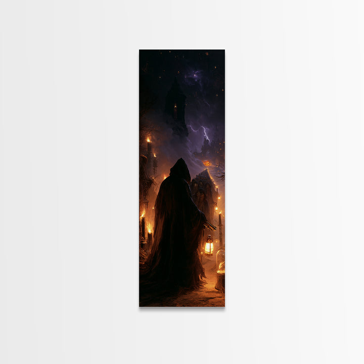 The Innsmouth Lantern Procession, Dark Academia Wall Art, Tall Narrow Wall Art, Canvas Print, Gothic Wall Decor, Halloween Portrait Art