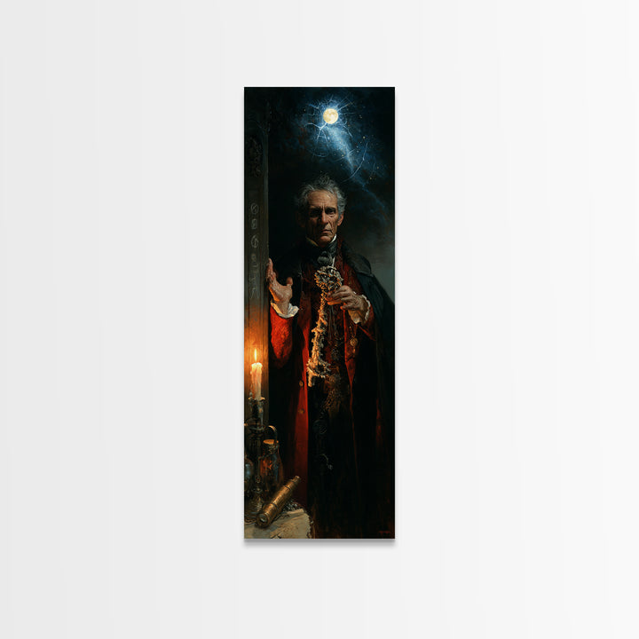 The Keeper Of The Black Reef Key, Macabre Victorian Decor, Tall Narrow Wall Art, Framed Canvas Print, Gothic Wall Decor, Statement Wall Art