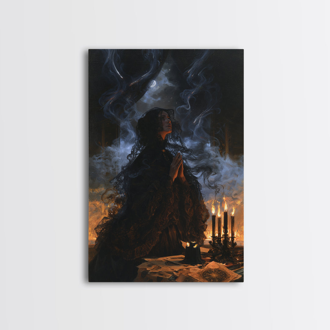 The Widow Of The Whispering Comet, Victorian Cosmic Horror, Vertical Wall Art, Framed Canvas Print, Gothic Wall Decor, Gothic Home Decor