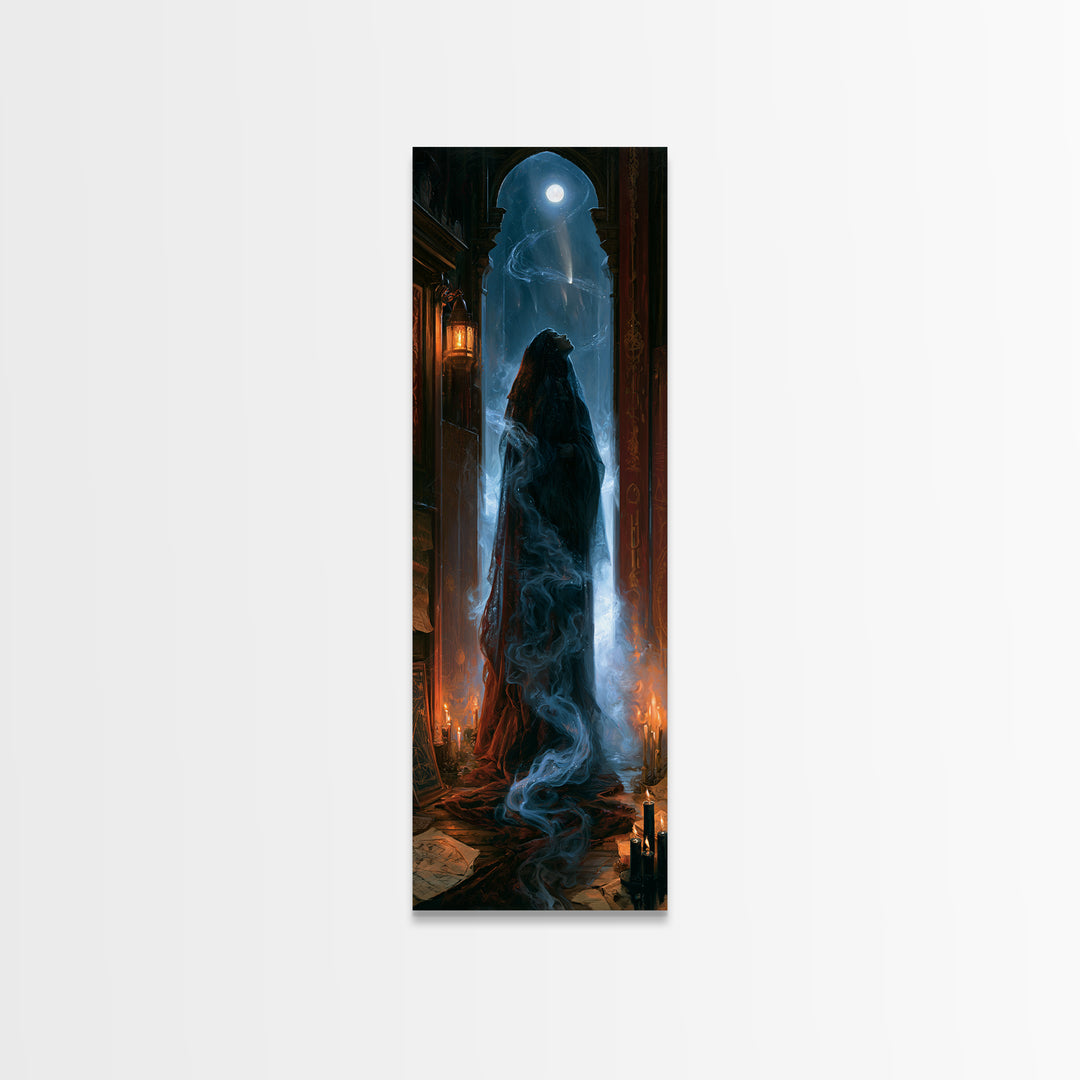 The Widow Of The Whispering Comet, Victorian Gothic Art, Tall Narrow Wall Art, Framed Canvas Print, Gothic Wall Decor, Halloween Decor