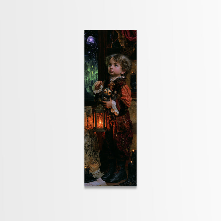 The Child Who Caught A Moon-Spawn, Lovecraftian Portrait Art, Tall Narrow Wall Art, Canvas Print, Gothic Wall Decor, Halloween Portrait Art