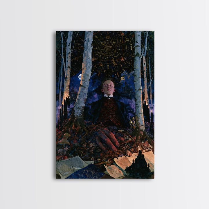 The Sleeper In The Birch Grove, Antique Gothic Portrait, Vertical Wall Art, Canvas Print, Gothic Wall Decor, Halloween Portrait Art