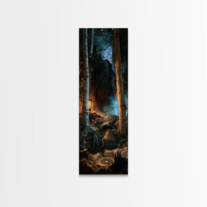 The Sleeper In The Birch Grove, Lovecraftian Portrait Art, Tall Narrow Wall Art, Framed Canvas Print, Gothic Wall Decor, Macabre Wall Art