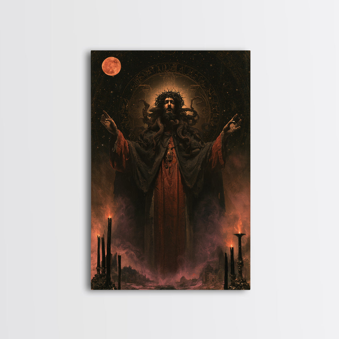 The Crown Of The Tentacled Saint, Victorian Cosmic Horror, Vertical Wall Art, Framed Canvas Print, Gothic Wall Decor, Halloween Portrait Art