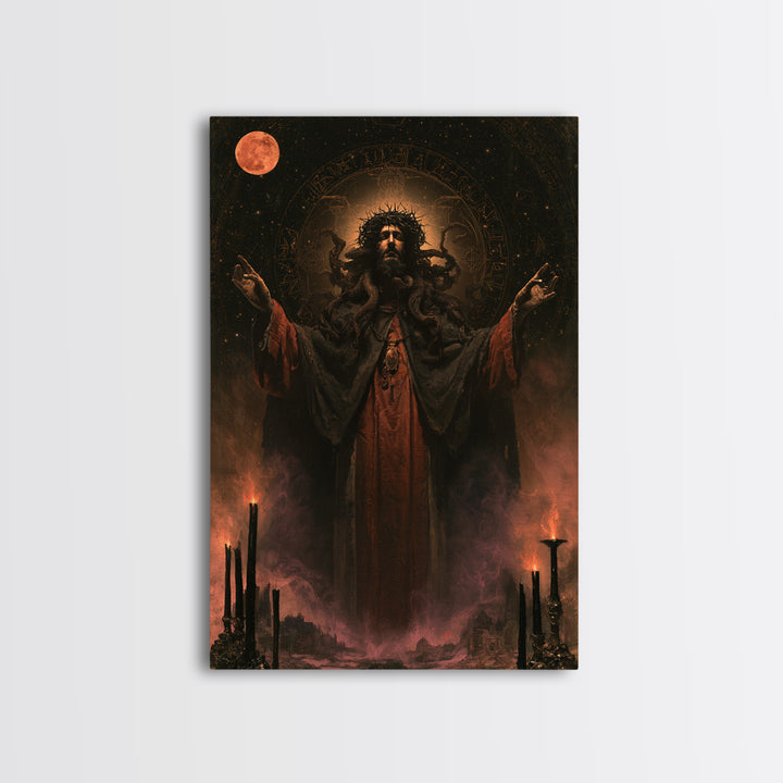The Crown Of The Tentacled Saint, Victorian Cosmic Horror, Vertical Wall Art, Framed Canvas Print, Gothic Wall Decor, Halloween Portrait Art
