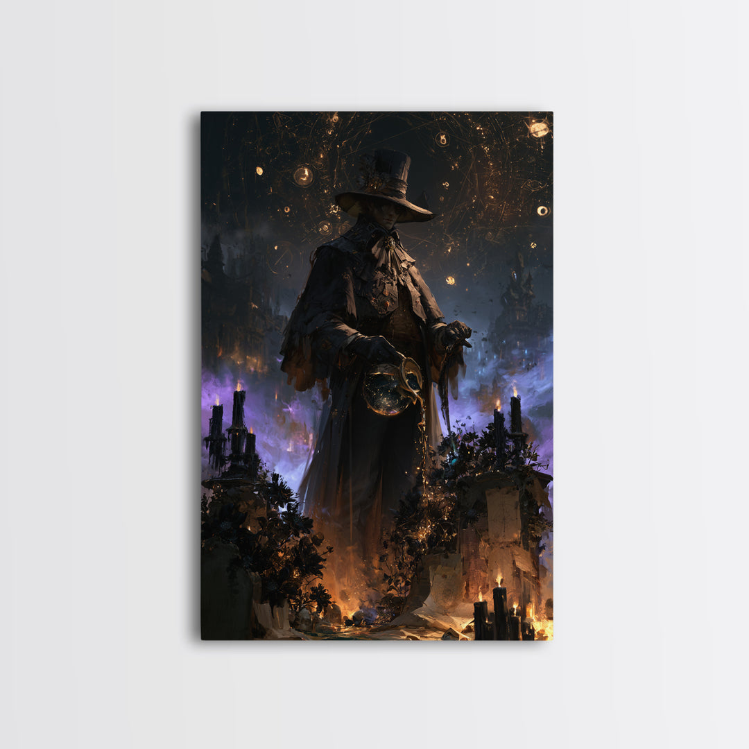 The Grave Gardener Of Yuggoth, Victorian Horror Portrait, Vertical Wall Art, Framed Canvas Print, Gothic Wall Decor, Halloween Portrait Art