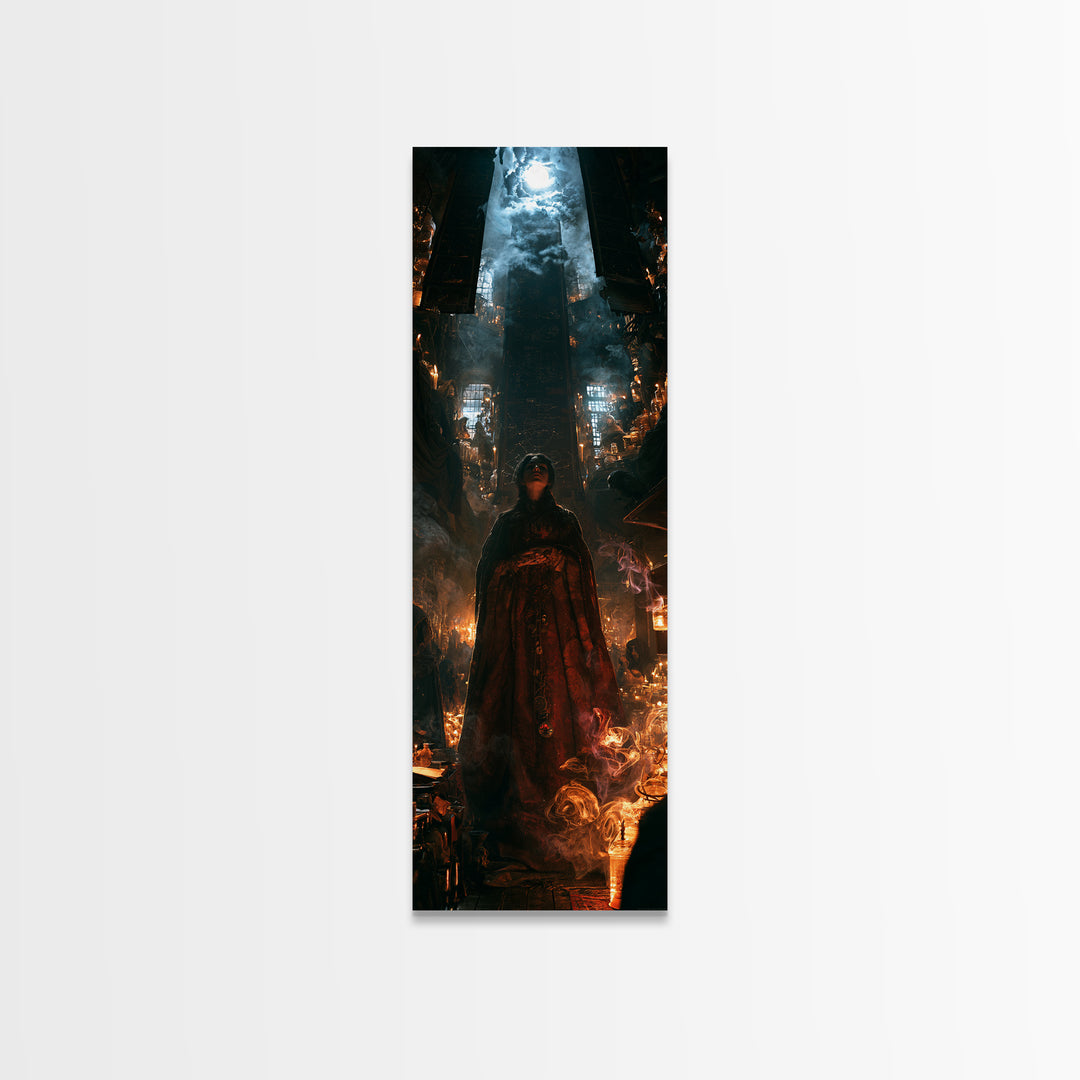 The Lantern Market Beyond The Veil, Antique Gothic Portrait, Tall Narrow Wall Art, Canvas Print, Gothic Wall Decor, Halloween Portrait Art