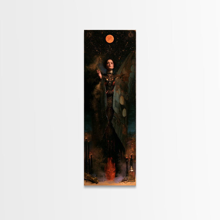 The Moth Prophet Of Kadath, Antique Gothic Portrait, Tall Narrow Wall Art, Canvas Print, Gothic Wall Decor, Halloween Portrait Art