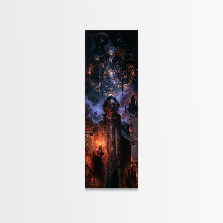 The Moonlit Shoggoth Menagerie, Dark Academia Wall Art, Tall Narrow Wall Art, Framed Canvas Print, Gothic Wall Decor, Halloween Portrait Art