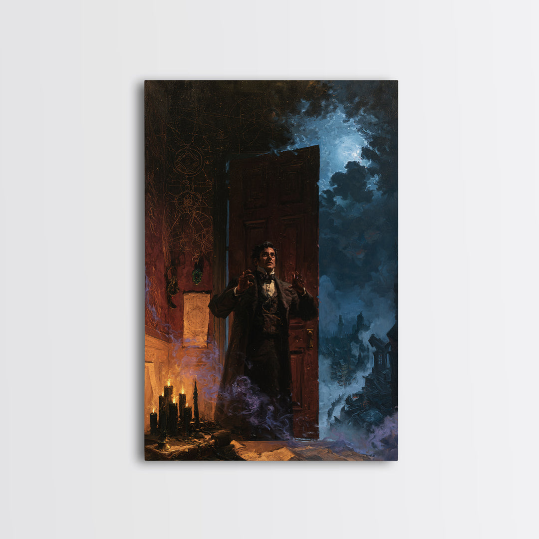 The Thirteenth Door Of Arkham House, Lovecraftian Portrait Art, Vertical Wall Art, Canvas Print, Gothic Wall Decor, Halloween Portrait Art