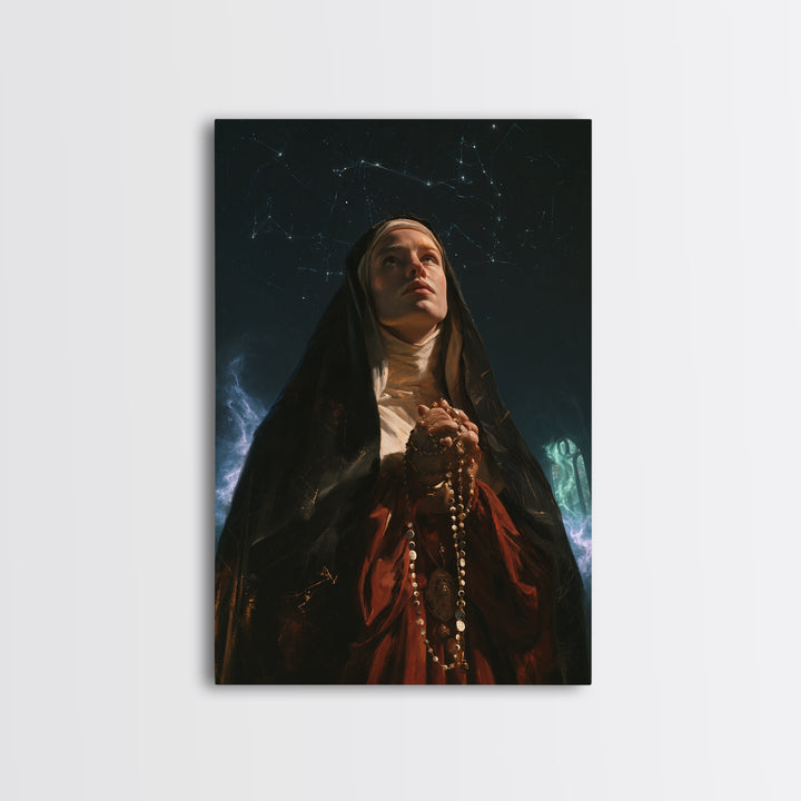 The Nun Of The Endless Constellation, Macabre Victorian Decor, Vertical Wall Art, Canvas Print, Gothic Wall Decor, Halloween Portrait Art