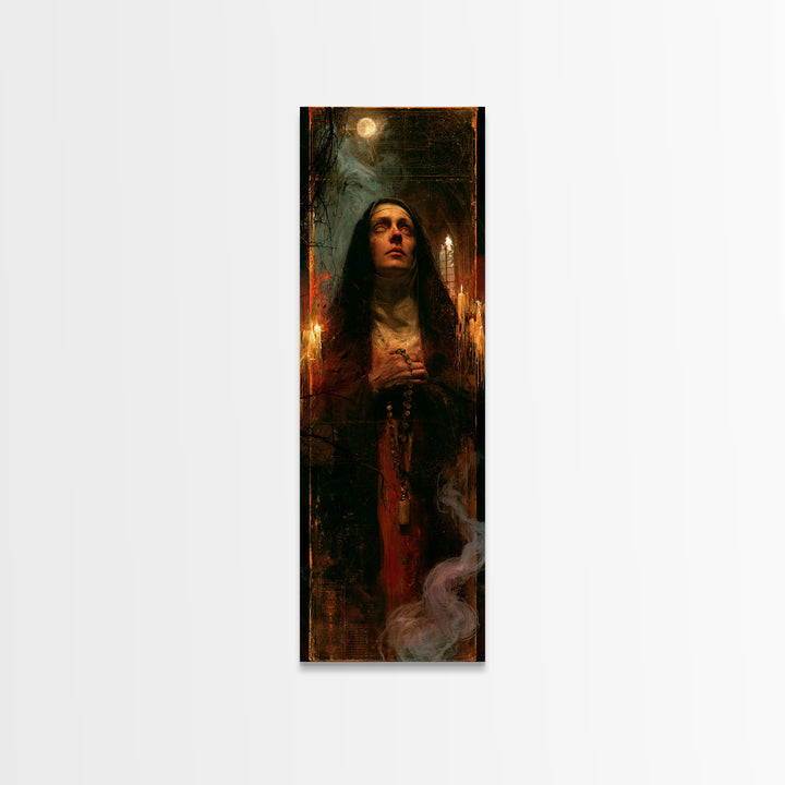The Nun Of The Endless Constellation, Macabre Victorian Decor, Tall Narrow Wall Art, Framed Canvas Print, Gothic Wall Decor