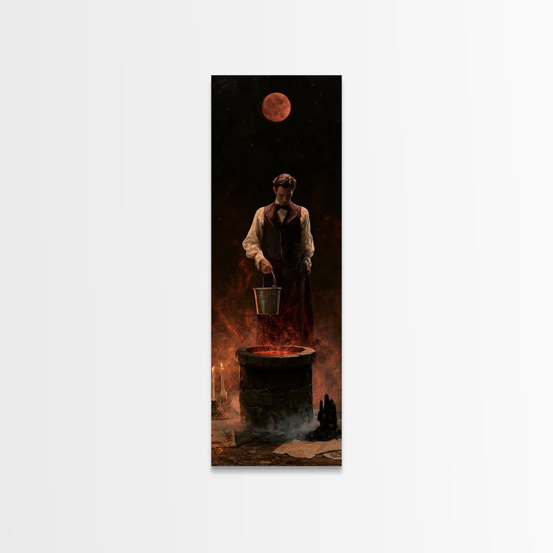 The Dreamwell Beneath Miskatonic, Victorian Horror Portrait, Tall Narrow Wall Art, Canvas Print, Gothic Wall Decor, Halloween Portrait Art