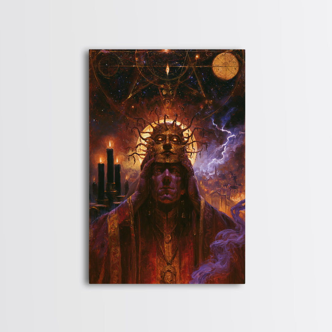 The Mask Of The Crawling God, Victorian Gothic Art, Vertical Wall Art, Framed Canvas Print, Gothic Wall Decor, Halloween Portrait Art