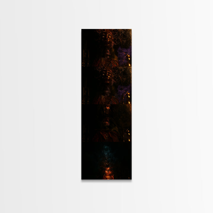 The Mask Of The Crawling God, Macabre Victorian Decor, Tall Narrow Wall Art, Framed Canvas Print, Gothic Wall Decor, Halloween Portrait Art