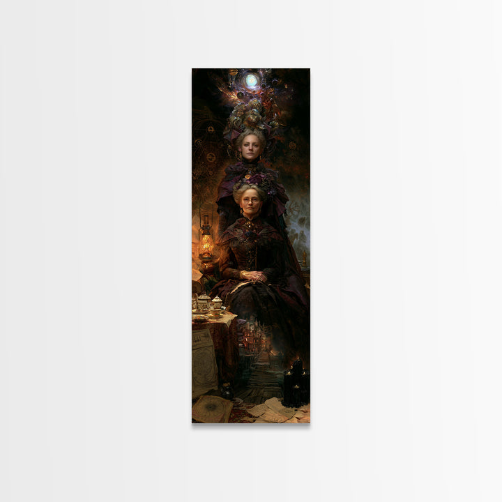 The Tea Party At Innsmouth Pier, Antique Gothic Portrait, Tall Narrow Wall Art, Canvas Print, Gothic Wall Decor, Halloween Portrait Art