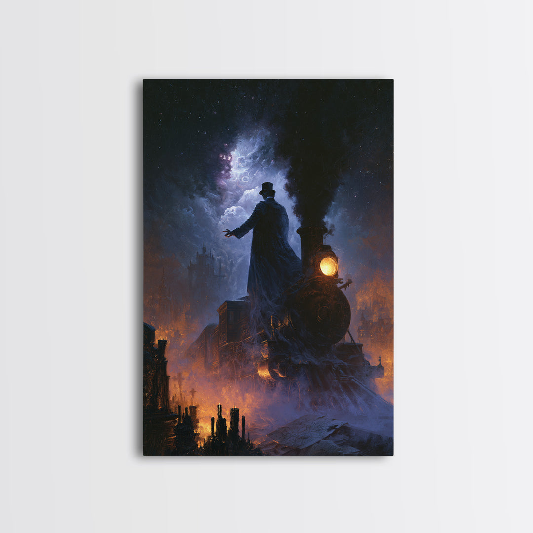 The Phantom Train To Kadath, Dark Academia Wall Art, Vertical Wall Art, Canvas Print, Gothic Wall Decor, Halloween Portrait Art