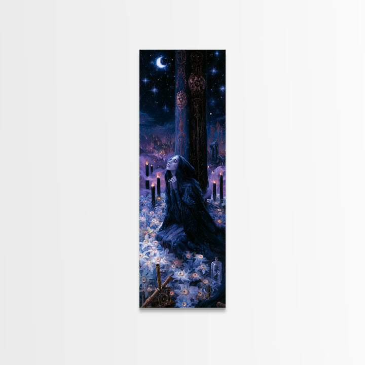 The Garden Of The Eyeless Moon, Dark Academia Wall Art, Tall Narrow Wall Art, Framed Canvas Print, Gothic Wall Decor, Halloween Portrait Art