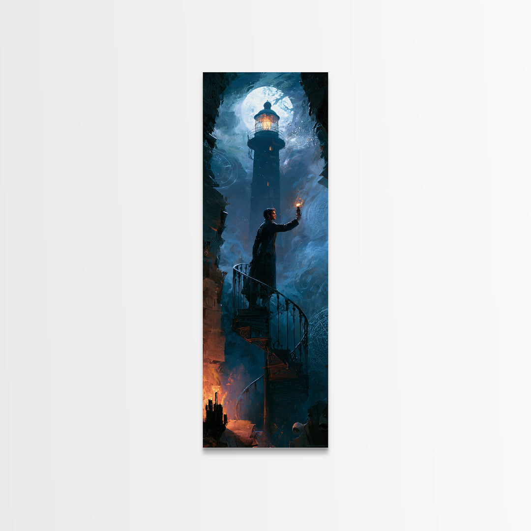 The Last Lighthouse Of Y’Ha-Nthlei, Macabre Victorian Decor, Tall Narrow Wall Art, Canvas Print, Gothic Wall Decor, Halloween Portrait Art