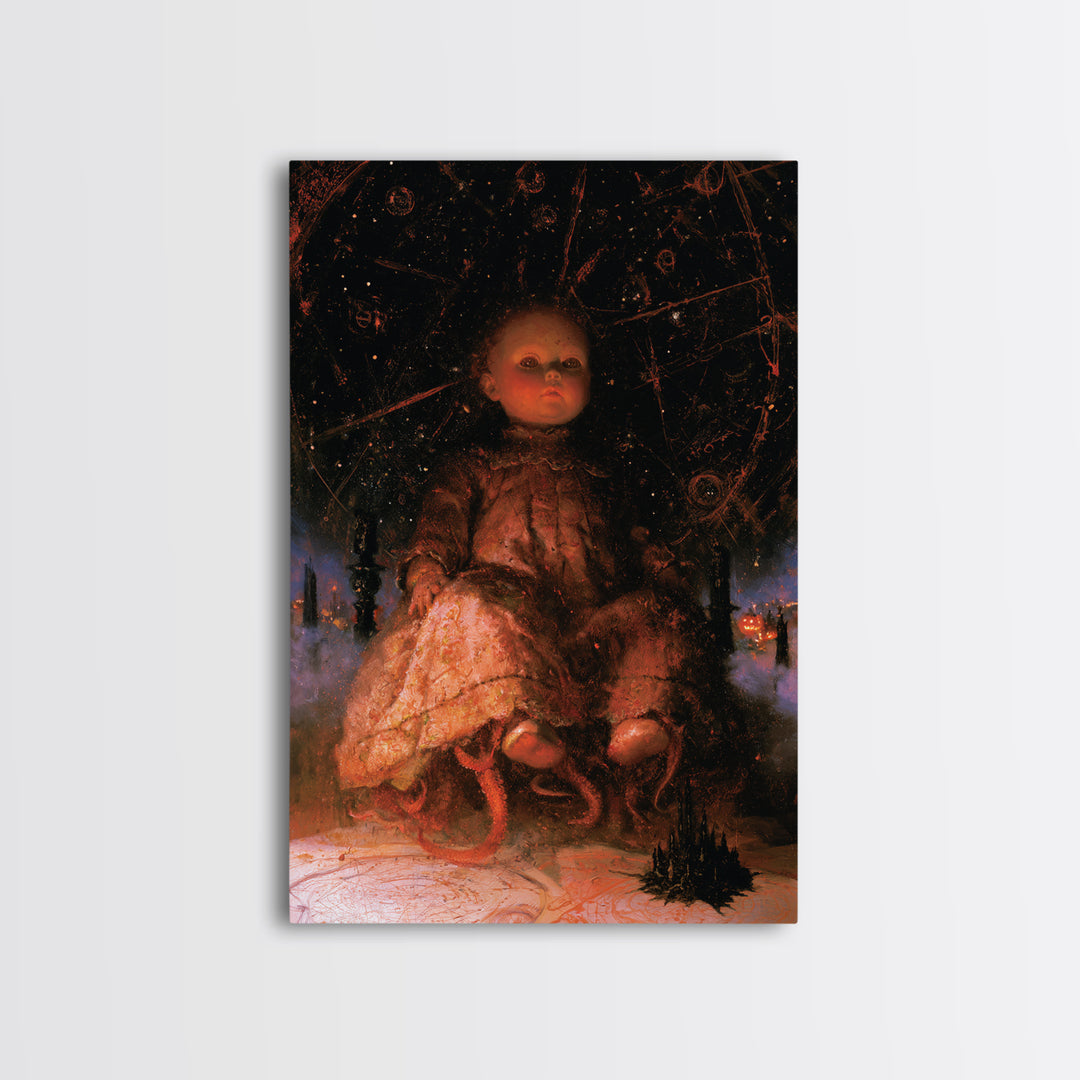 The Doll From Beyond The Void, Victorian Horror Portrait, Vertical Wall Art, Canvas Print, Gothic Wall Decor, Halloween Portrait Art