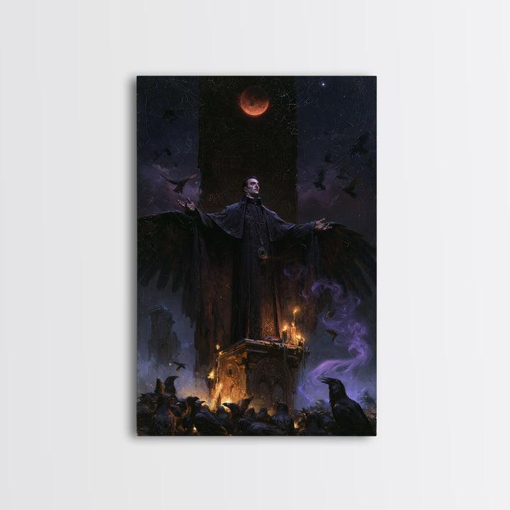 The Raven Sermon Of Leng, Victorian Horror Portrait, Vertical Wall Art, Framed Canvas Print, Gothic Wall Decor, Halloween Portrait Art