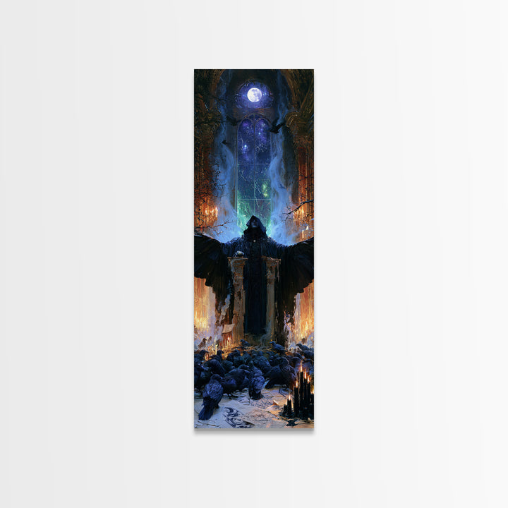 The Raven Sermon Of Leng, Victorian Gothic Art, Tall Narrow Wall Art, Canvas Print, Gothic Wall Decor, Halloween Portrait Art