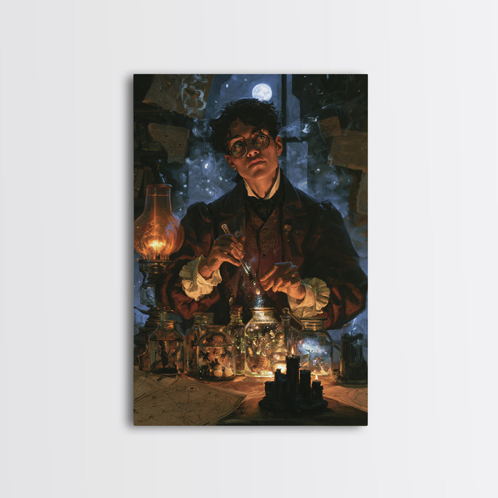 The Apothecary Of Black Seashell Dreams, Dark Academia Wall Art, Vertical Wall Art, Framed Canvas Print, Gothic Wall Decor, Dark Fantasy Art