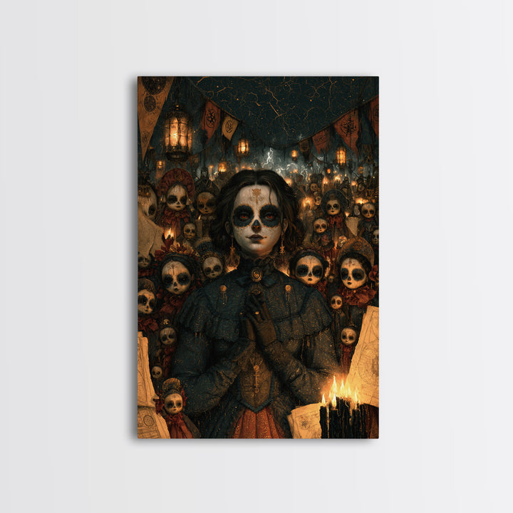 The Festival Of The Little Old Ones, Macabre Victorian Decor, Vertical Wall Art, Framed Canvas Print, Gothic Wall Decor, Gothic Home Decor